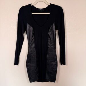 y2k Sky Leather Long Sleeve Mini Black Dress Grunge Core Trashy Indie Sleaze L